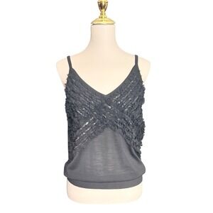 St. John Womens Black Wool Blend Sequin‎ Fringe Knit Camisole Top Size M
